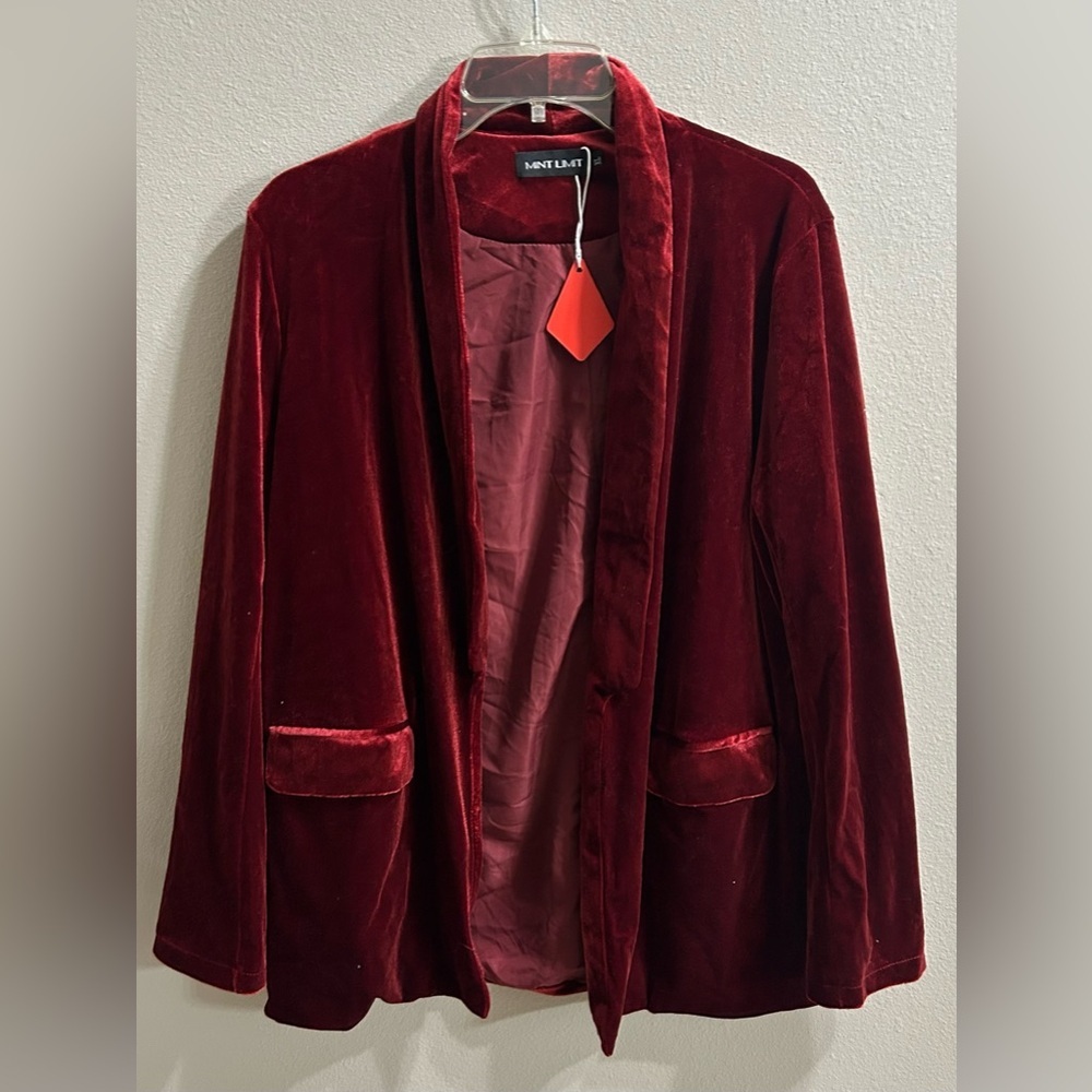 Red Velvet Open Front Blazer Womens XL Romantic Valentine's Day Dark Academia
